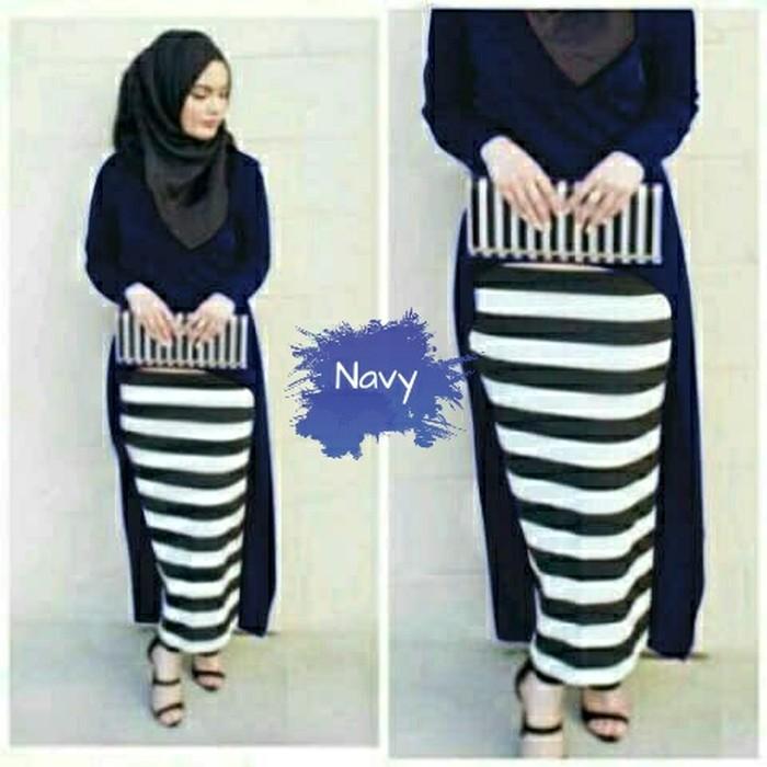 (JNH Shop) Busana Muslim Gamis Hijab Gitta Navi Baju Remaja Gita Navy Murah TA