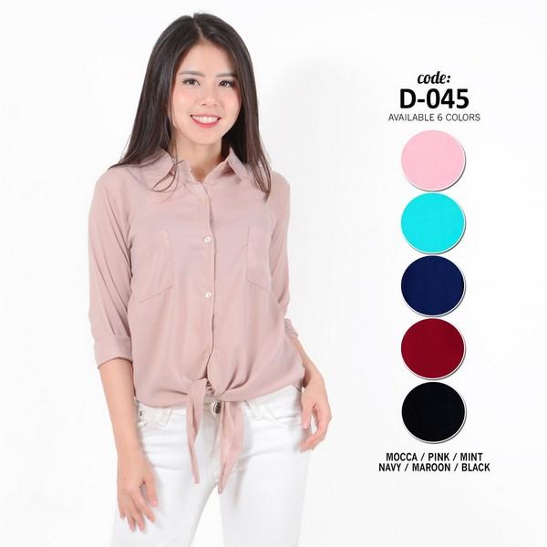 Fashion Baju Blouse Atasan Kerja Murah Wanita / Cewek Kekinian Ikat Depan D- 45
