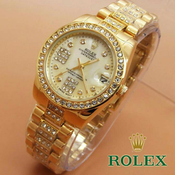 Jam Tangan Wanita Rolex Balok Full Diamond Date F6508
