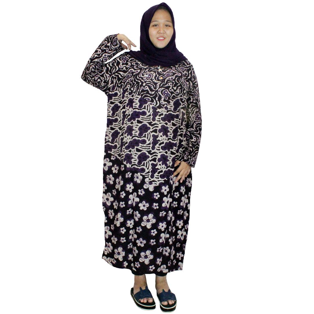 Longdres Jumbo Batik, Daster Lengan Panjang Jumbo, Baju Tidur, Piyama, Kancing, Daster Bumil, Busui (LPT003-10) Batik Alhadi