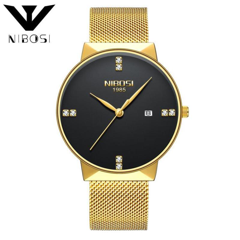 Nibosi 2323 Luxury Diamonds Alloy Mesh Band Unisex Quartz Wristwatches (Gold Band-Black) Malaysia