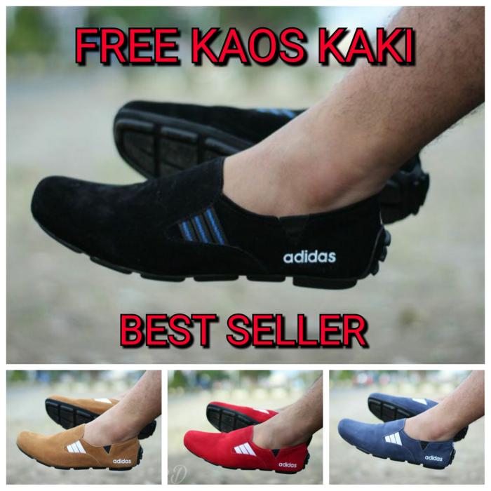 Promo sepatu pria slop adidas suarez casual slip on murah original handmade - Hitam Diskon