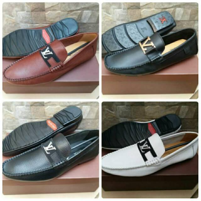 Sepatu Premium Louis Vuitton Slip On Casual Original Santai Ori Slop Pantofel Pria Murah Boots Kerja