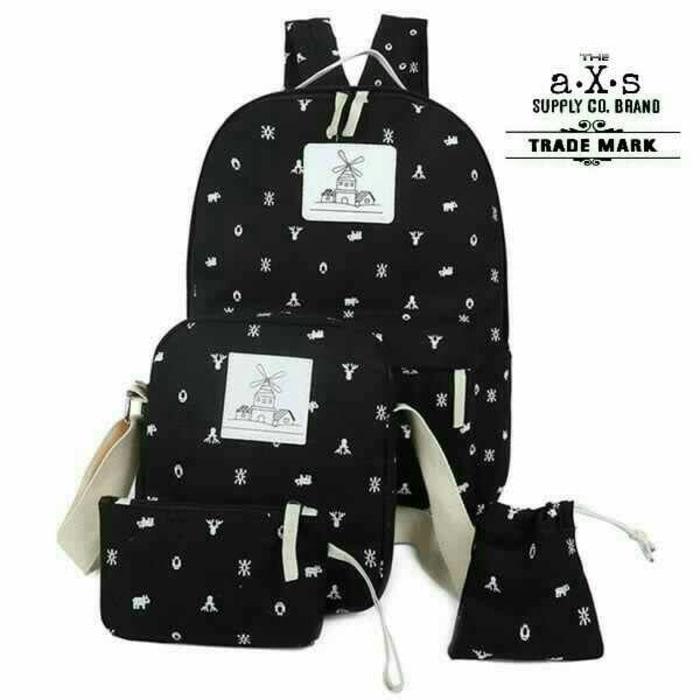 Jual PROMO Tas Ransel Anak / Wanita Sekolah Gaul Amsterdam 4in1 Murah HITAM Promo