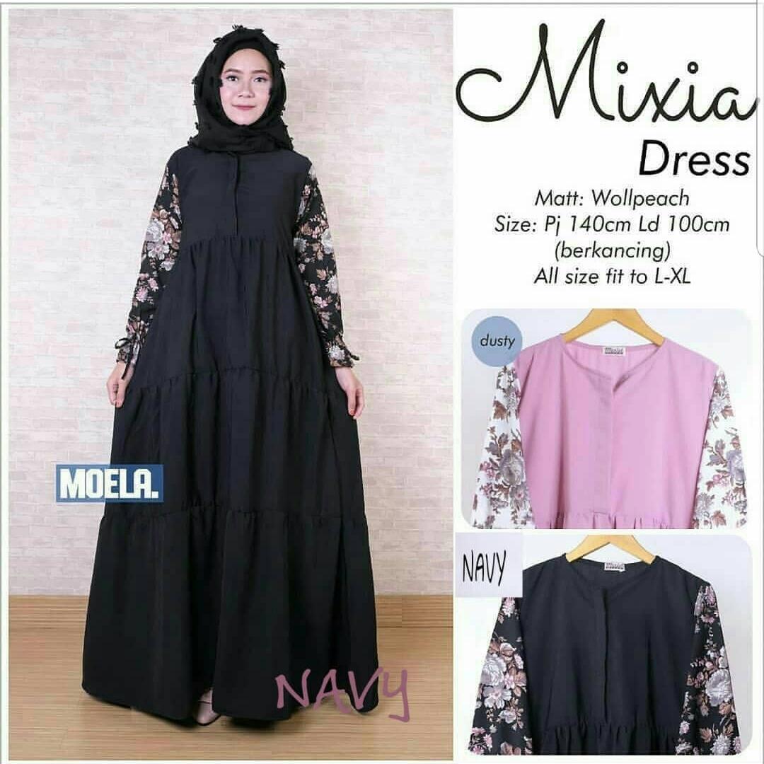 Baju Muslim Original Gamis Mixia Dress Wolfice Mix Katun Jepang Muslim Panjang Dress Casual Wanita Pakaian Hijab Modern Gamis Modis Trendy Gaun Terbaru
