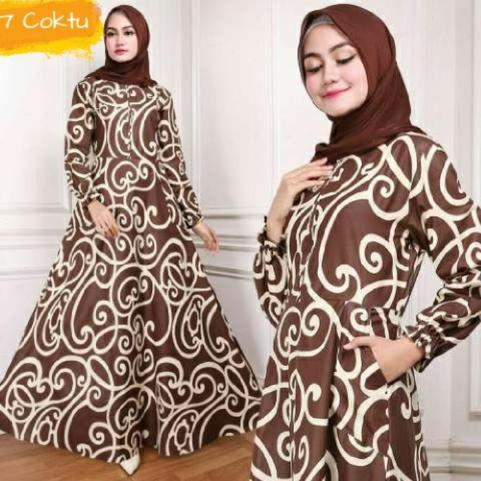 (JNH Shop) Gamis Maxy Bunga Ima Baju Wanita Bagus Murah Maxi 7 Coklat Tua TA
