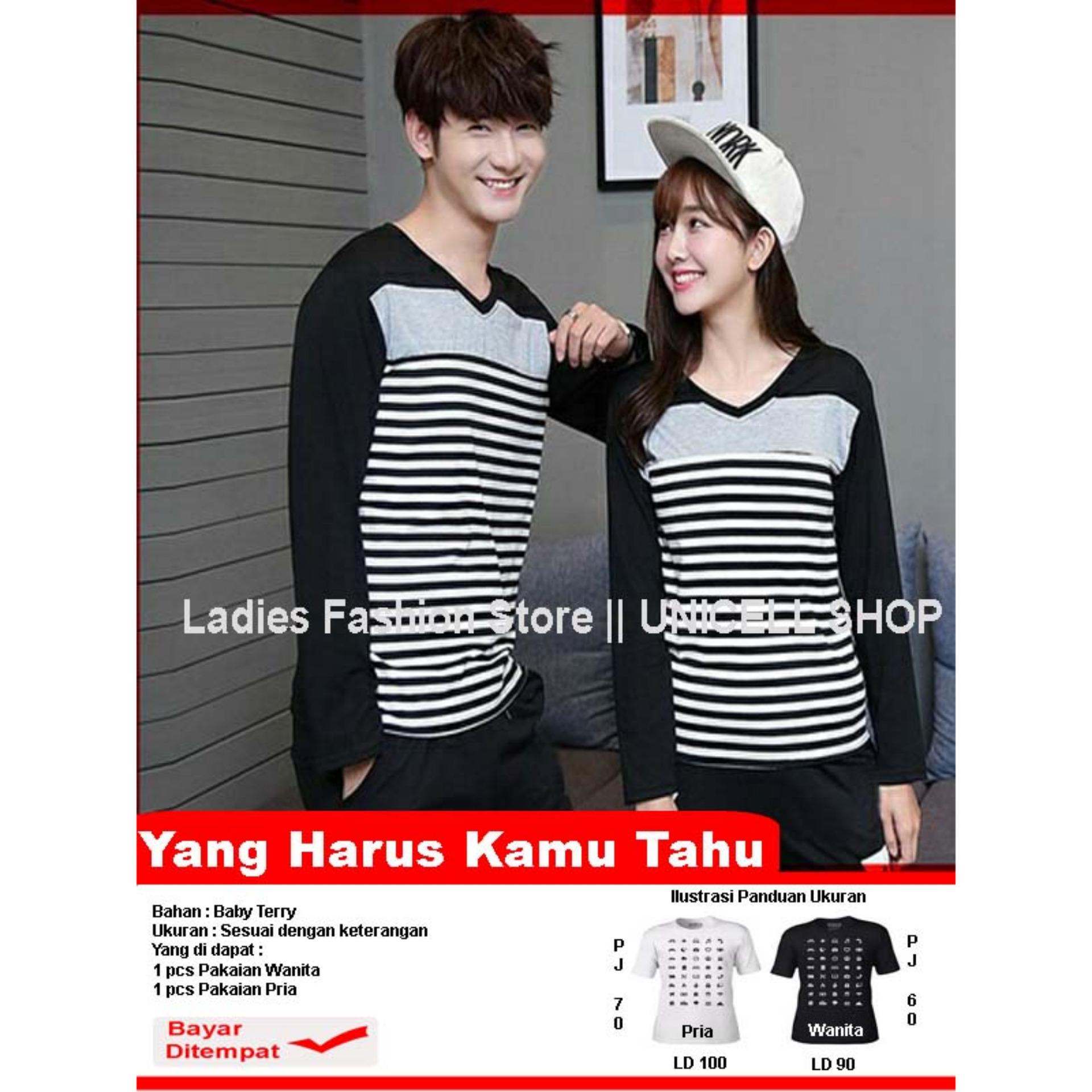 Baju Wanita Shop Kaos Couple lengan Panjang VStripe / Kaos Couple lengan Panjang Pria / Sweater Pasangan / T-shirt Pasangan / Pakaian Kembar / Kaos Pria Wanita LC - Hitam - A0126