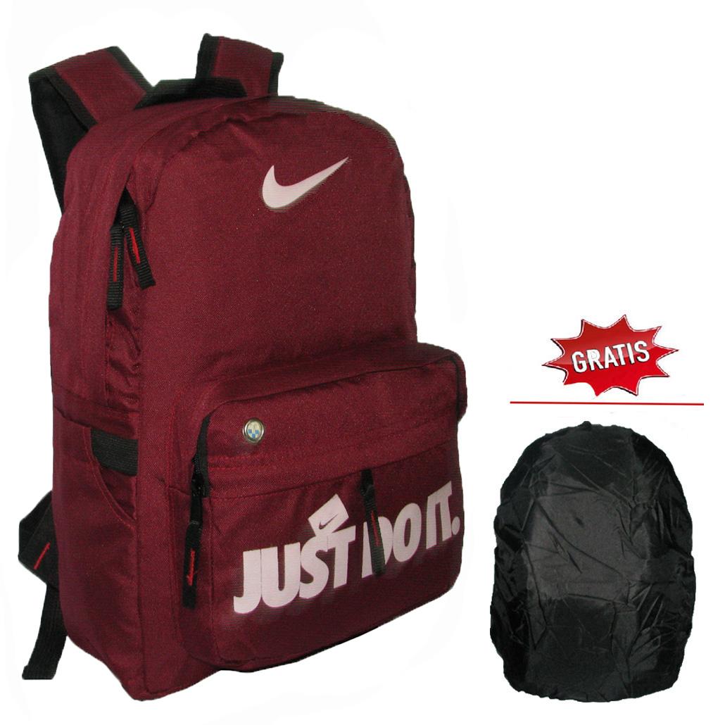 Backpack Simpel Casual Just Do It dengan Raincover - Merah