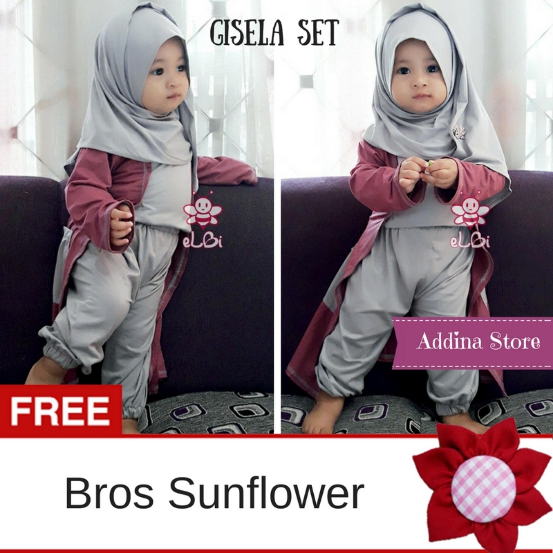 Elbi Gisela Set / Baju Anak / Baju Anak Perempuan / Baju Anak Cewek / Baju Anak Wanita / Baju Muslim Anak / Addina Store