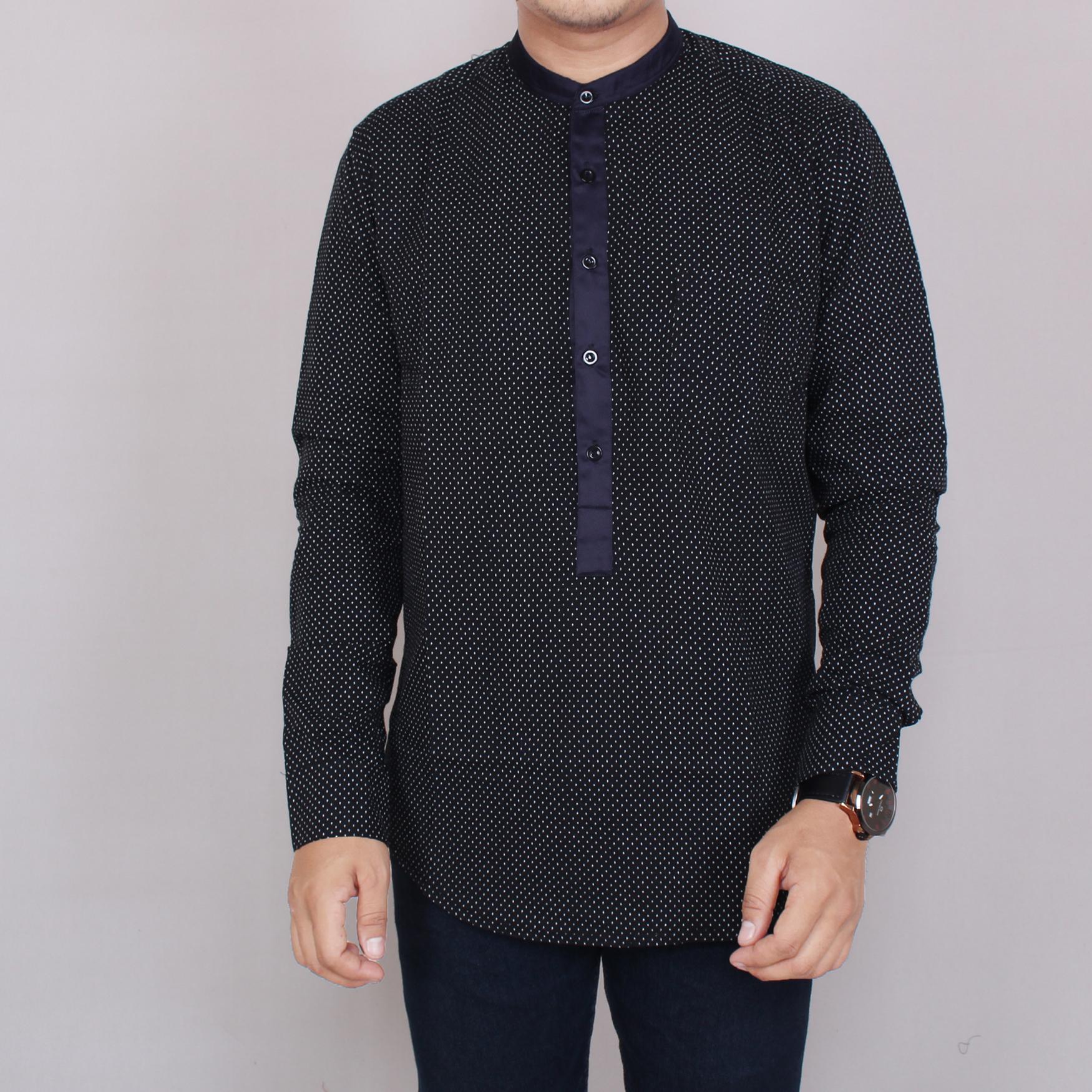 Zoeystore 5868 Baju Koko Pria Exclusive Baju Muslim Pria Baju Koko Polos Baju Koko Lengan Panjang Elegan Black Motif