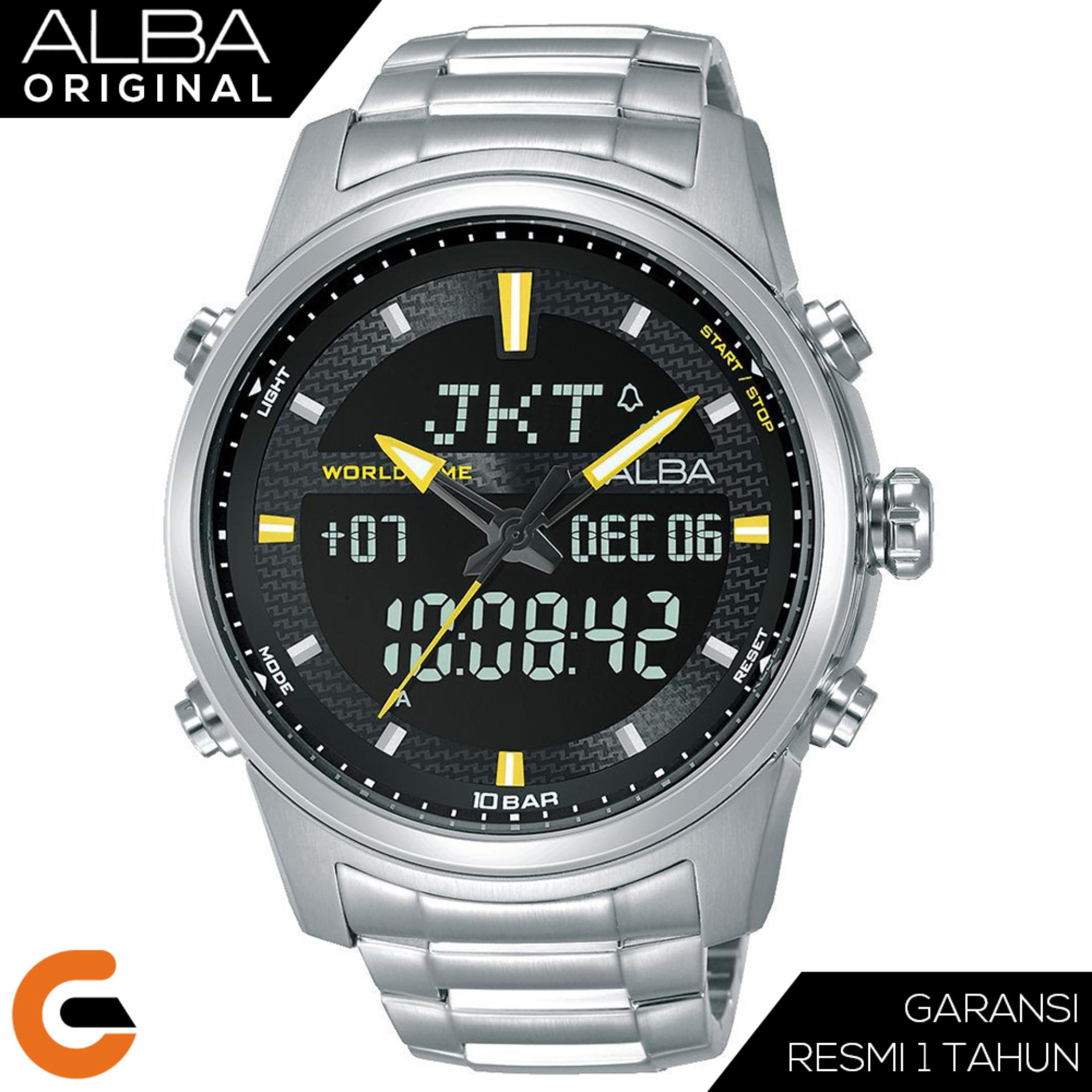 Alba Dual Time Digital Analog Jam Tangan Pria Tali Stainless / Nylon / Kulit / AZ40 Series