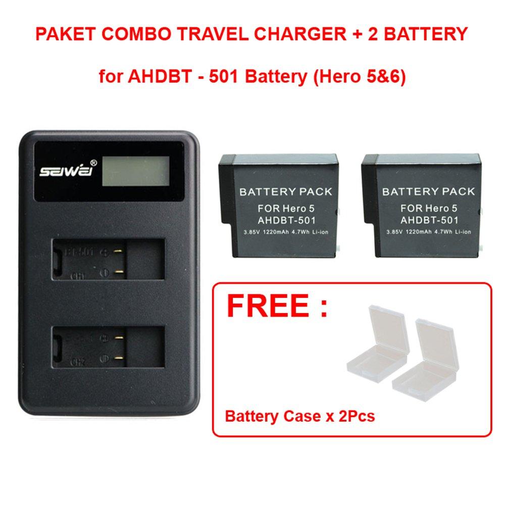 Rajawali Travel Charger & 2Battery AHDBT-501 for Gopro Hero 5 & Hero 6