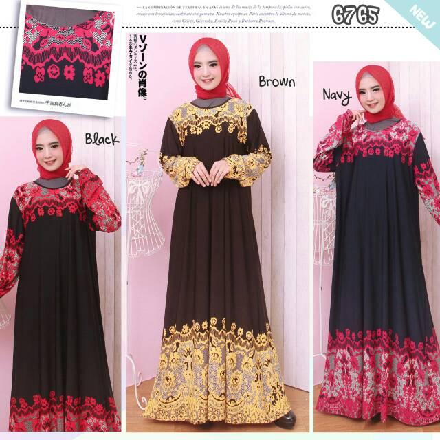 PROMO GAMIS MURAH! Baju Gamis Wanita Gamis Jersey Korea XXL - 4L 6765/6767 BLACK XXL