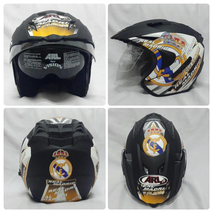 Helm ARL Club Bola Half Face Double Visor Real Madrid Hitam Doff.