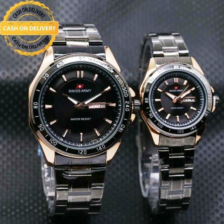 SWISS ARMY ORIGINAL FITUR TANGGAL HARI AKTIF JAM TANGAN COUPLE STAINLESS STEEL LTTS810