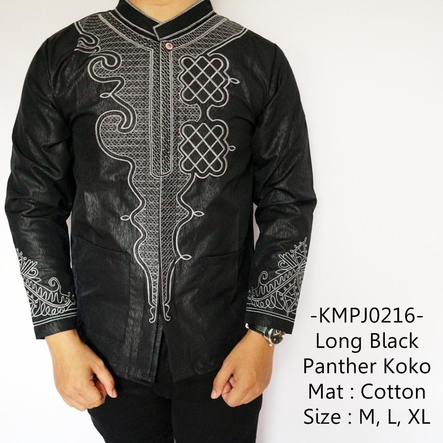Indofashionpedia Kemeja Lengan Panjang Pria Model Keren Terbaru Koko Long Black Panther Koko - 216