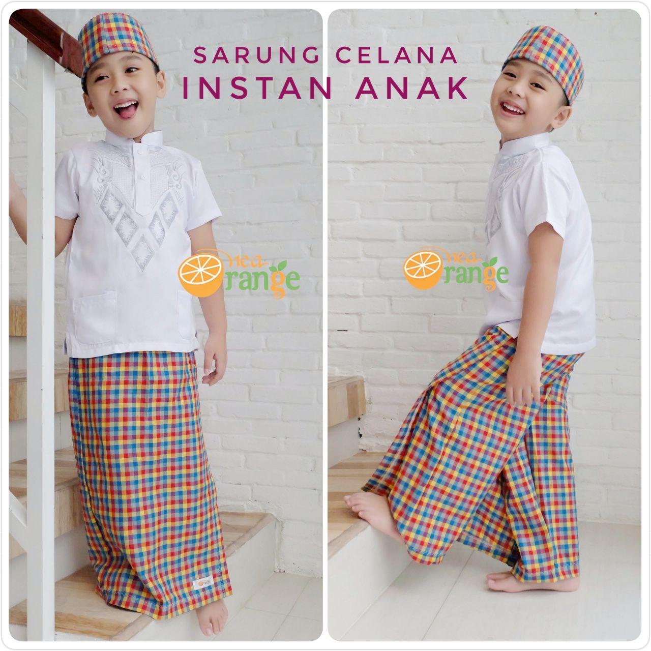 Arsyad Babyshop - Sarung Celana Anak Nea Orange Dengan Peci dan Baju Koko
