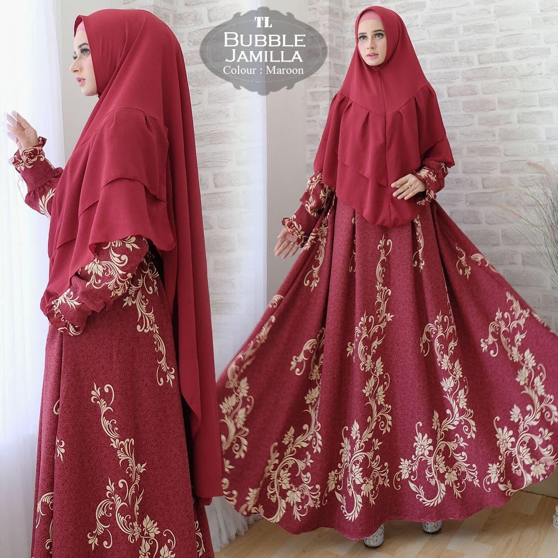 Syari Bubble Jamilla Maron TL gamis muslim wanita bubble maroon