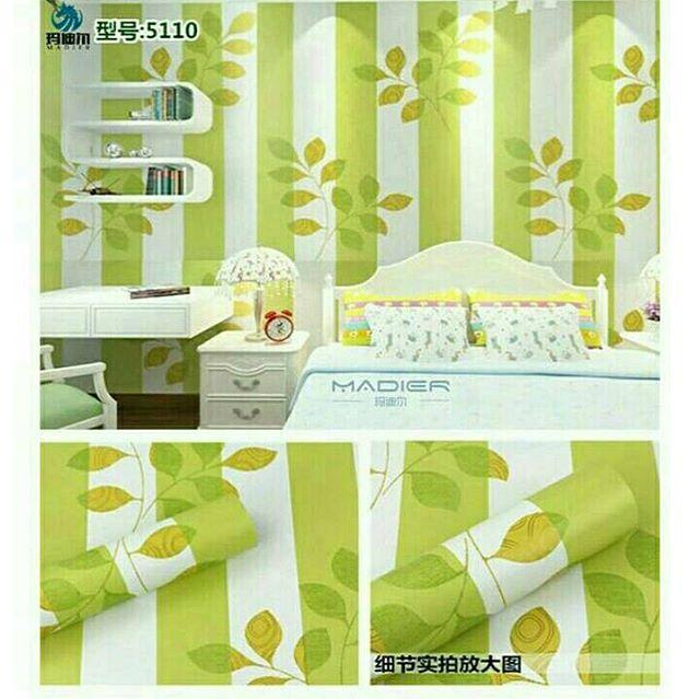 Walpaper Sticker Motif Green Leaf Ukuran 45cm x 10m