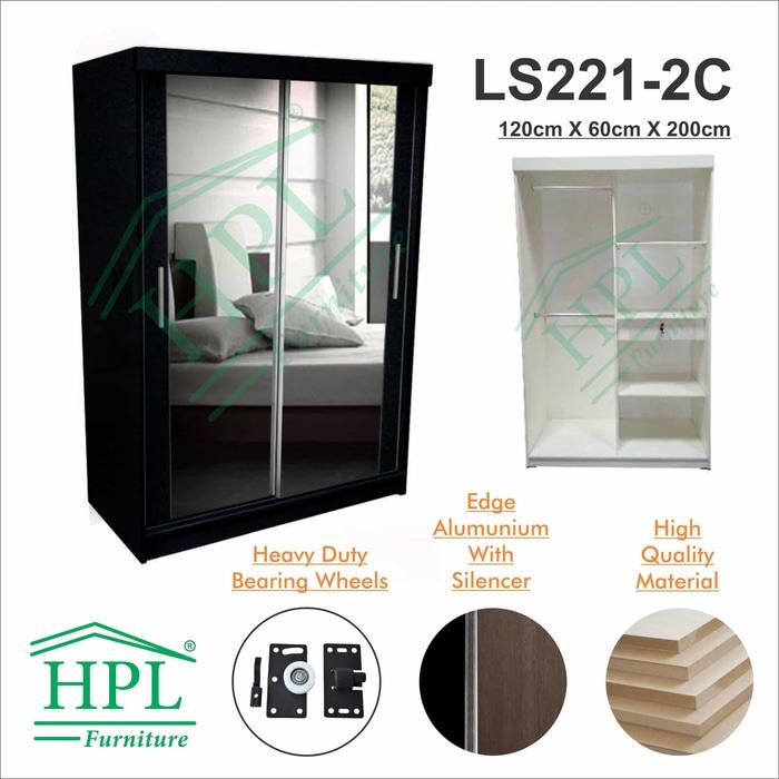Lemari Pakaian HPL Sliding 2 Pintu Hitam Gliter+Kaca 2 Pintu LPS-210 @ 3 pintu anak bayi kayu jati minimalis plastik gantung murah portable sliding
