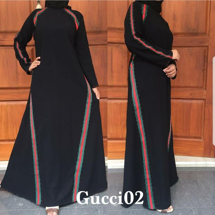 gamis busana muslim wanita dress abaya GUCCI 02 - Hitam, XL