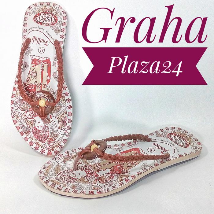 Sandal Flat Wanita Cantik Tali Kepang Bali Merah