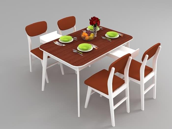 FUNKIDS Meja Makan SIGNA-Dixi Modern Minimalis & 4 Kursi Makan