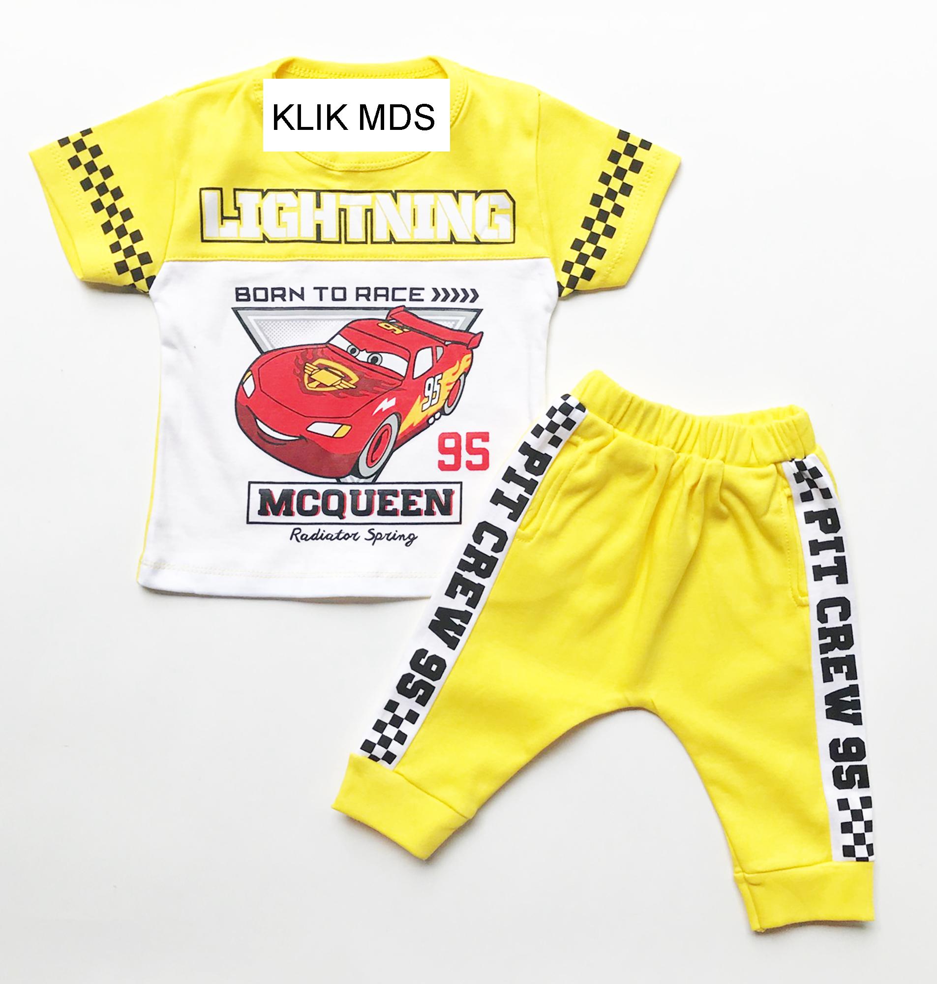 Klik Mds Baju Anak Lelaki Setelan Atasan dan Celana Motif Lightning Mcqueen