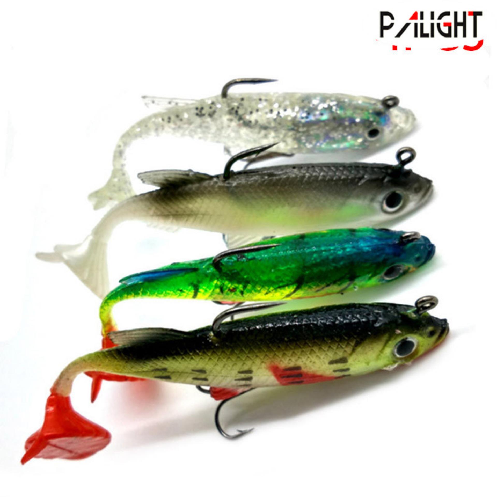 PALIGHT 4 Buah Baru Datang 8 Cm 14g Umpan Lembut Kepala Timah Pancing Umpan Ikan Laut Tajam Three Times Lipat Kait T Ekor-Internasional
