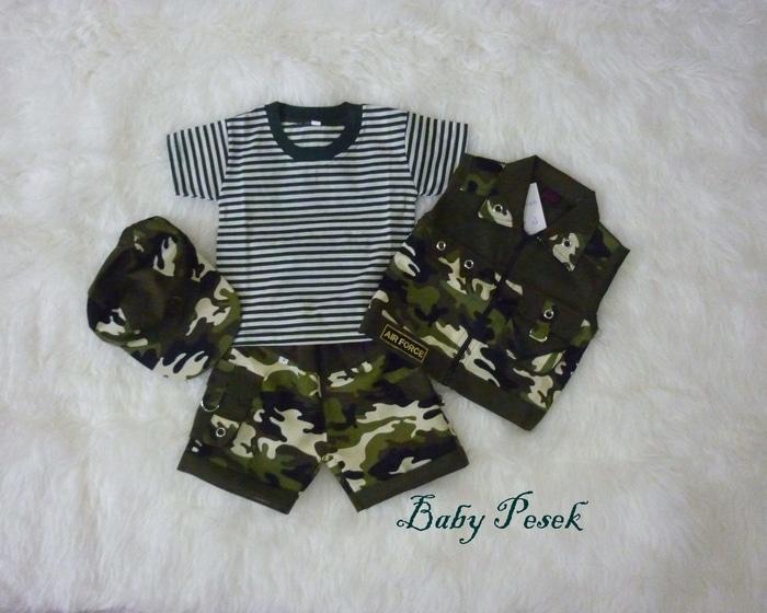 aarmy keren baju setelan anak bayi rompi tentara topi - cool army
