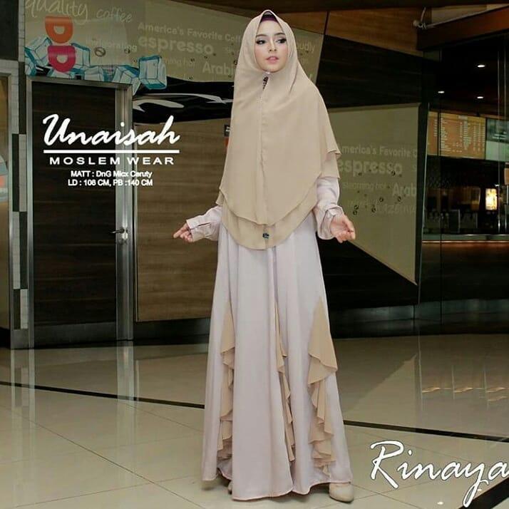 Baju Original Gamis Rinaya Syari Dress Baju Panjang Muslim Dress+Khimar Casual Wanita Pakaian Hijab Modern Modis Terbaru