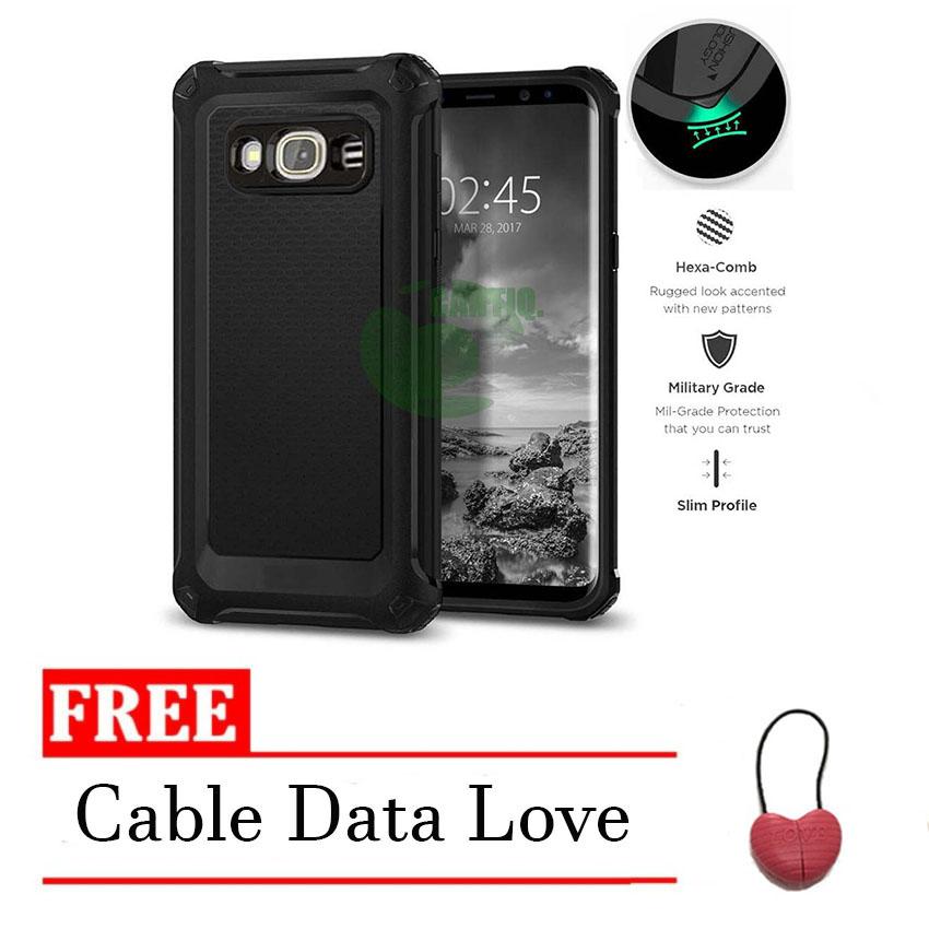 Case Capsule Ultra Rugged For Samsung Galaxy J2 Prime Hybrid Armor TPU Shockproof Anti Slip Soft Back Case / Softcase / Casing Hp + Cable Sync Data Love USB Micro - Hitam / Black