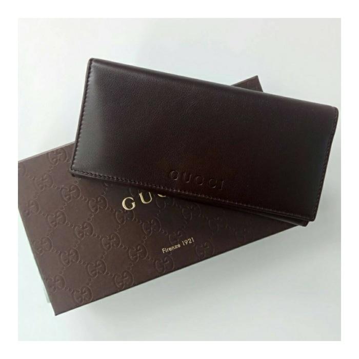 DOMPET GUCCI ORIGINAL - GUCCI LEATHER FLAP WALLET DARK COCOA