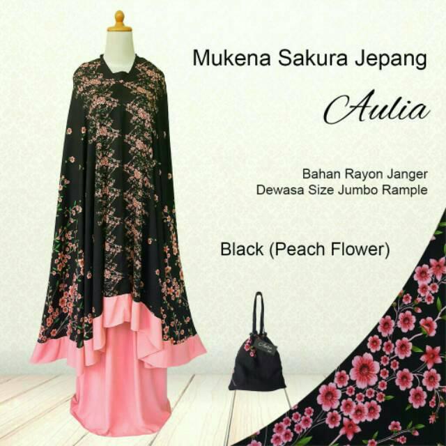 Mukena bali jumbo rempel sakura black(peach flower)