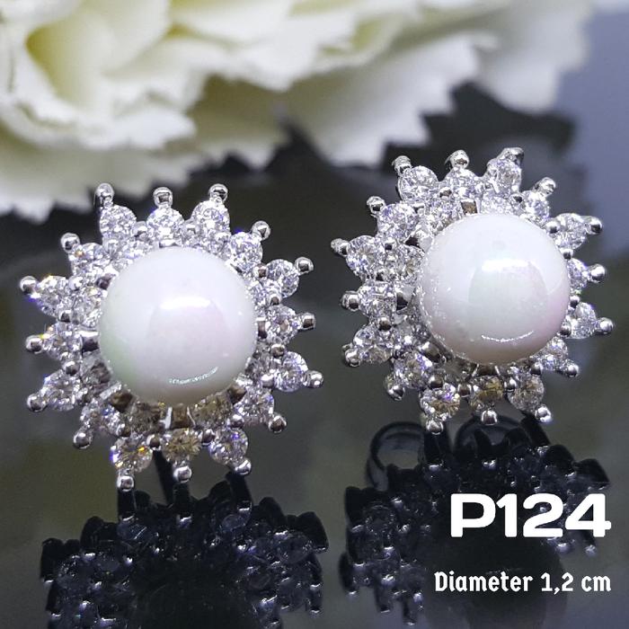 P124 Anting Giwang Mutiara Berlian Perhiasan Imitasi Xuping Lapis Emas