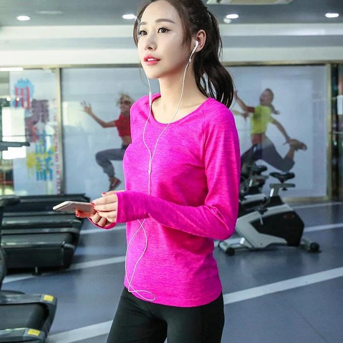 kaos t-shirt wanita sport baju lengan panjang gym fitness olahraga - rsVmwd