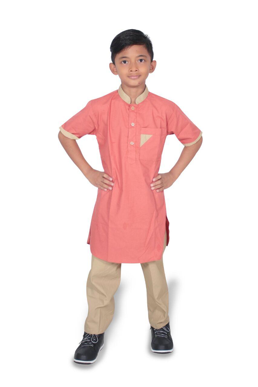 Setelan baju koko Anak pria lengan pendek- umur 1-12 tahun-Kode E01-orange muda