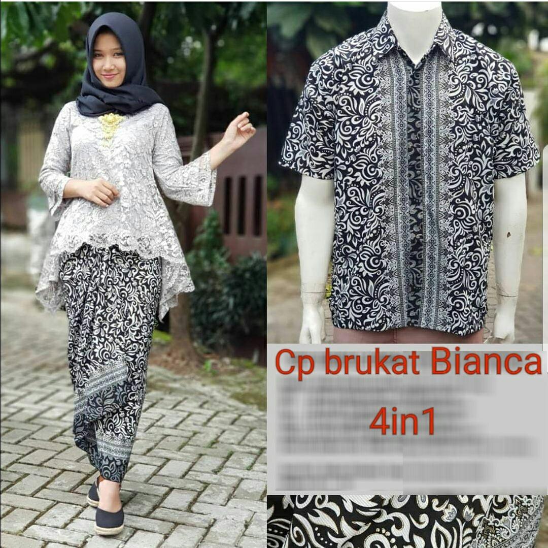 HRV Shop Baju Setelan Pasangan Batik Bianca 4in1 (TANPA Pashmina) / Batik Pasangan / Batik Couple / Kemeja Cowok pria Gamis Muslim / Kebaya Dress Wanita Batik Pasangan / Set Muslim