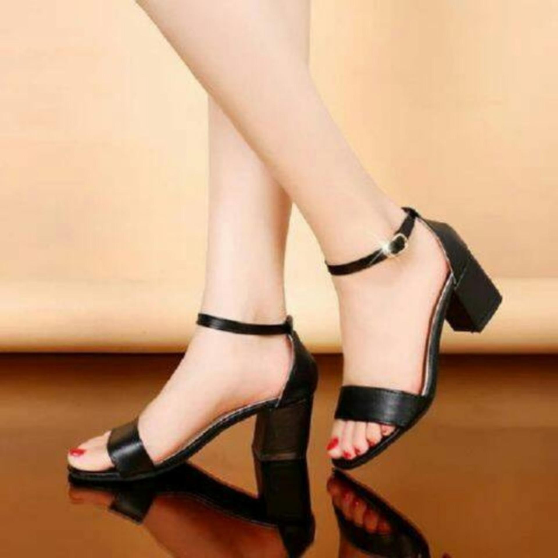 Sepatu Wanita High Heels SANDAL HAK TAHU PT36 - Hitam, 36 Elegant utk Pesta dan Kerja Murah Berkualitas
