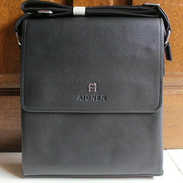 Tas Slempang Pria Branded Import AIGNER BLACK High Qual Limited