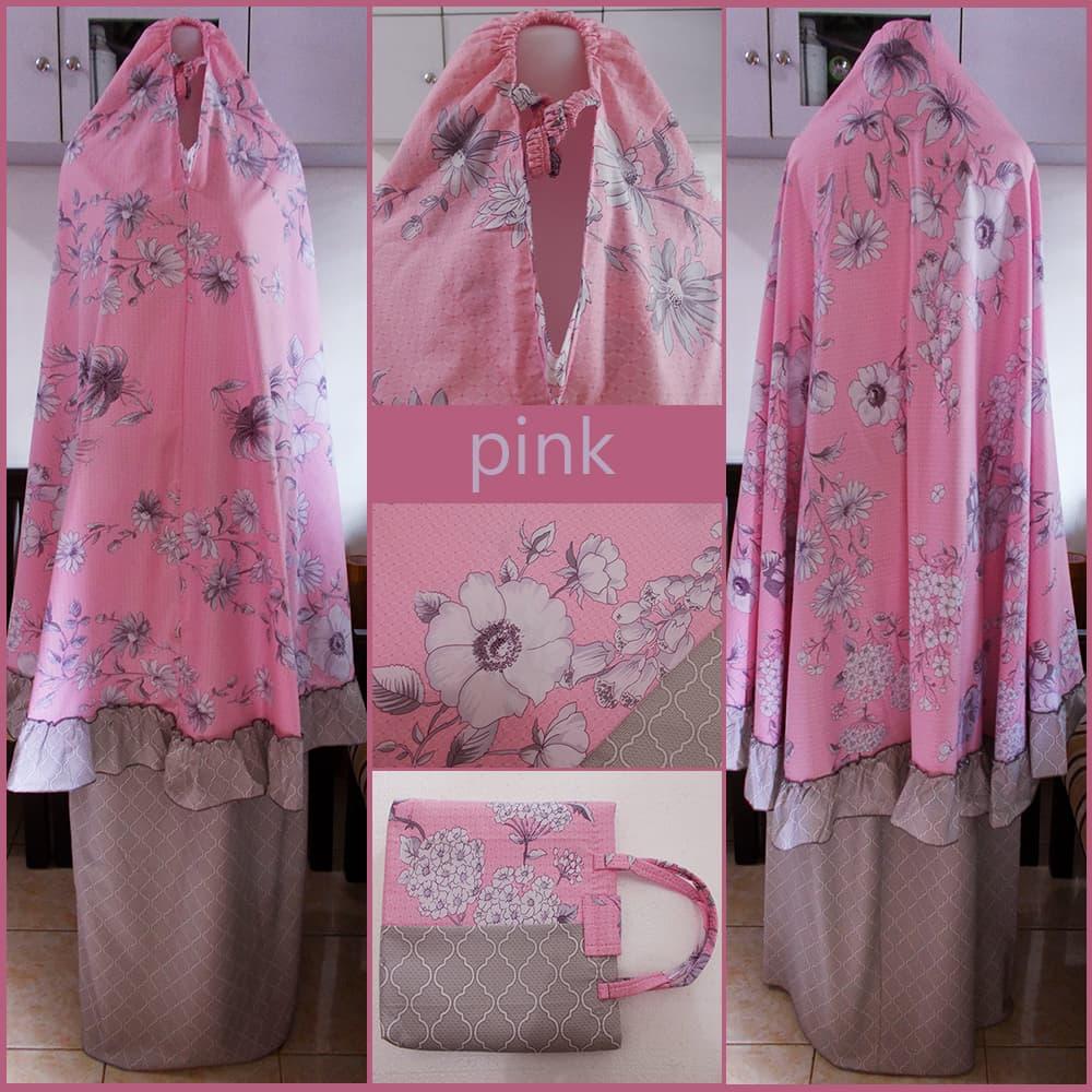 Mukena Katun Asterik motif Kembang mekar warna Pink