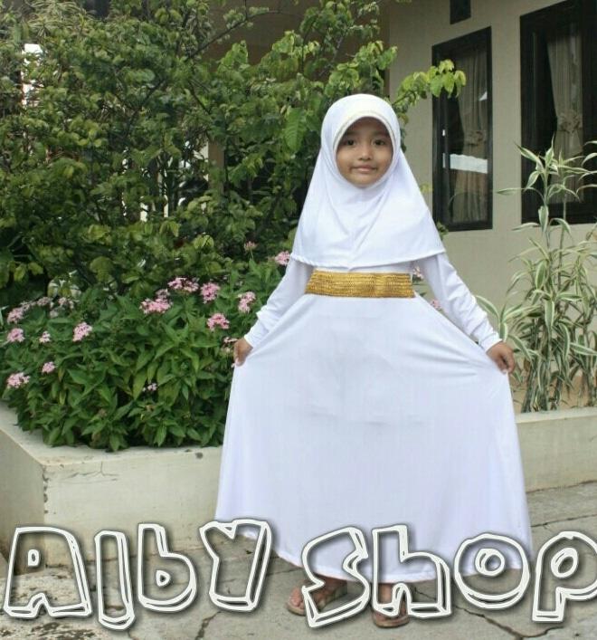 Baju Muslim Gamis Anak Perempuan List Gold Warna Putih