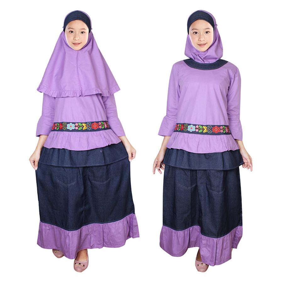 Fayrany Busana Muslim Anak Stelan Rok Denim FRD-003C - Ungu