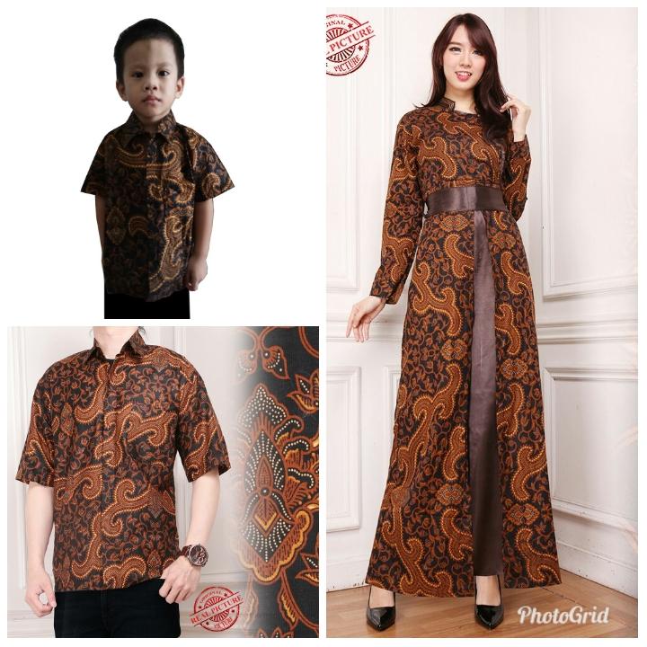 Cj collection Stelan couple batik family 3in1 baju batik dan dress maxi bapak dan anak atasan kemeja pria dewasa dan kemeja anak-anak dan Dress maxi panjang wanita jumbo long dress Adity