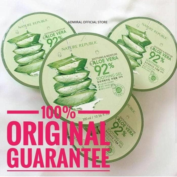100% ORIGINAL KOREAN NATURE REPUBLIC Aloe Vera 92% Soothing Gel - Asli Korea - Garansi Uang Kembali - 300ml - Expired 2020 ( Produksi Terbaru ) Bisa Bayar Di Tempat