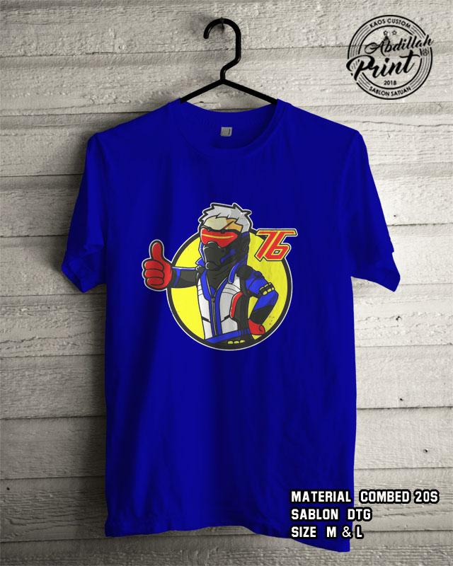 Kaos Distro Custom Design T Shirt Casual Atasan Pria Wanita Cotton Combed 20s Sablon DTG Quality Export - Superhero Marvels Dc - Soldier 76 - Blue