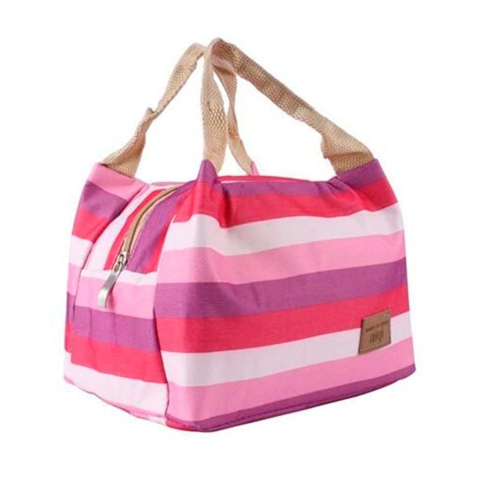 Lunch Cooler Bag motif Salur Kotak Tempat Makan Bekal Aluminium Foil Tas Tahan Panas - HOTPINK - EDW 005