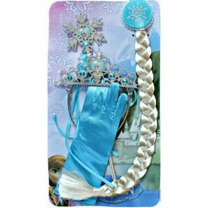 Aksesoris lengkap elsa frozen sarung tangan rambut,bando mahkota tongkat