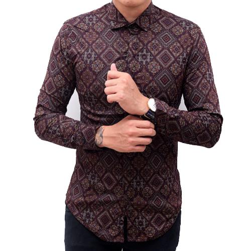 Ormano Kemeja Batik Pria Slimfit Songket Lengan Panjang Abstrak-D Kerja Kantor Kondangan Formal Casual Modern Trendy Man Fashion Slim Fit Fashionable Kasual Shirt Clothes Katun Cotton Stretch Long Sleeve Nyaman Elegan Cool Gagah Kece