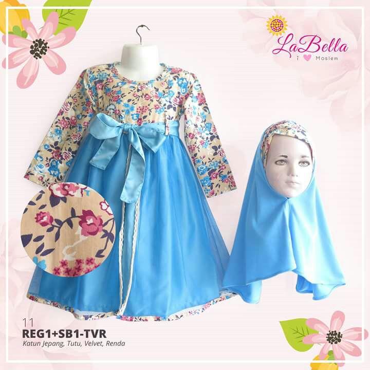 Gamis Anak 2-9th LaBella Tutu Biru Katun Jepang